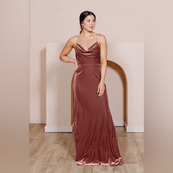 Revelry Sky Velvet Gown - Dusty Rose - Picture 3 of 4